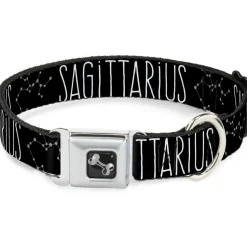 Dog Bone Seatbelt Buckle Collar - Zodiac SAGITTARIUS/Constellation Black/White