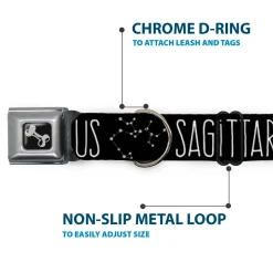 Dog Bone Seatbelt Buckle Collar - Zodiac SAGITTARIUS/Constellation Black/White