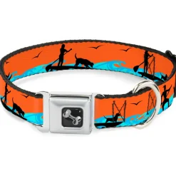 Dog Bone Seatbelt Buckle Collar - SUP w/Dog Neon Orange/Blues/Black