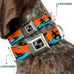 Dog Bone Seatbelt Buckle Collar - SUP w/Dog Neon Orange/Blues/Black