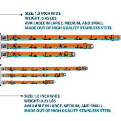 Dog Bone Seatbelt Buckle Collar - SUP w/Dog Neon Orange/Blues/Black