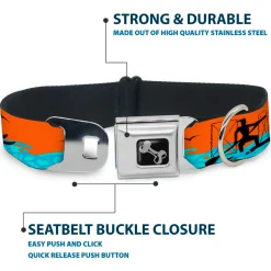 Dog Bone Seatbelt Buckle Collar - SUP w/Dog Neon Orange/Blues/Black
