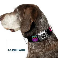 Dog Bone Seatbelt Buckle Collar - Owls Black/Fuchsia/Purple/Turquoise