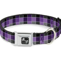 Dog Bone Seatbelt Buckle Collar - Checker Mosaic Purple