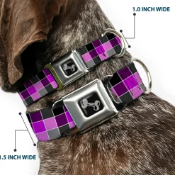 Dog Bone Seatbelt Buckle Collar - Checker Mosaic Purple