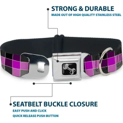Dog Bone Seatbelt Buckle Collar - Checker Mosaic Purple