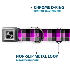 Dog Bone Seatbelt Buckle Collar - Checker Mosaic Purple