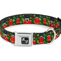Dog Bone Seatbelt Buckle Collar - Christmas Nutcracker/Polka Dots Greens/Gold/Red