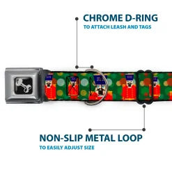 Dog Bone Seatbelt Buckle Collar - Christmas Nutcracker/Polka Dots Greens/Gold/Red