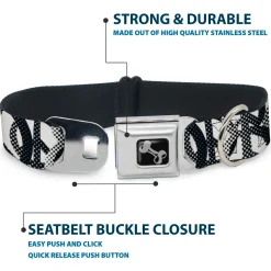 Dog Bone Seatbelt Buckle Collar - Peace Dots White/Black