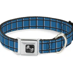 Dog Bone Seatbelt Buckle Collar - Wire Grid Turquoise/Gray/White