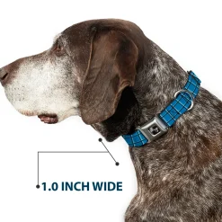 Dog Bone Seatbelt Buckle Collar - Wire Grid Turquoise/Gray/White
