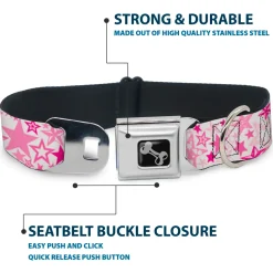 Dog Bone Seatbelt Buckle Collar - Stargazer White/Pink