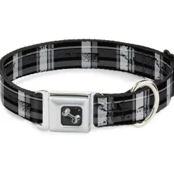 Dog Bone Seatbelt Buckle Collar - Plaid Weathered Black/Gray/White