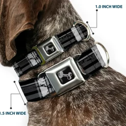 Dog Bone Seatbelt Buckle Collar - Plaid Weathered Black/Gray/White