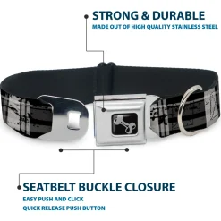 Dog Bone Seatbelt Buckle Collar - Plaid Weathered Black/Gray/White