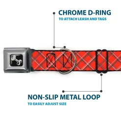 Dog Bone Seatbelt Buckle Collar - Plaid X Orange/Gray