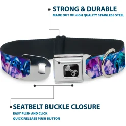 Dog Bone Seatbelt Buckle Collar - Crystals2 Blues/Purples
