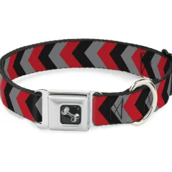 Dog Bone Seatbelt Buckle Collar - Chevron Red/Black/Gray