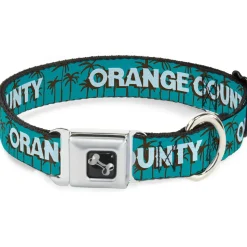 Dog Bone Seatbelt Buckle Collar - ORANGE COUNTY/Palm Trees Blue/Brown/Light Blue