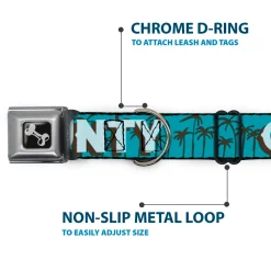 Dog Bone Seatbelt Buckle Collar - ORANGE COUNTY/Palm Trees Blue/Brown/Light Blue