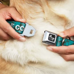 Dog Bone Seatbelt Buckle Collar - ORANGE COUNTY/Palm Trees Blue/Brown/Light Blue