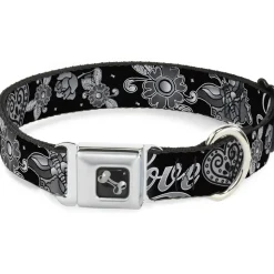 Dog Bone Seatbelt Buckle Collar - Love Kills Black/White
