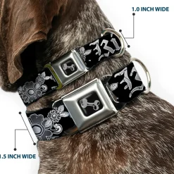 Dog Bone Seatbelt Buckle Collar - Love Kills Black/White