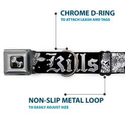 Dog Bone Seatbelt Buckle Collar - Love Kills Black/White