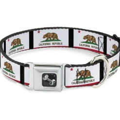 Dog Bone Seatbelt Buckle Collar - California Flag Repeat/Black