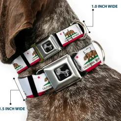 Dog Bone Seatbelt Buckle Collar - California Flag Repeat/Black