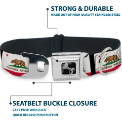 Dog Bone Seatbelt Buckle Collar - California Flag Repeat/Black