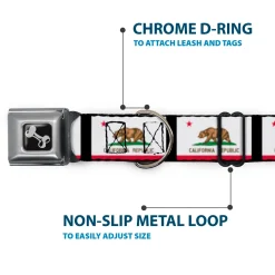 Dog Bone Seatbelt Buckle Collar - California Flag Repeat/Black