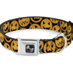 Dog Bone Seatbelt Buckle Collar - Jack-o'-Lantern Collage Black