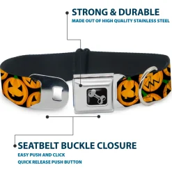 Dog Bone Seatbelt Buckle Collar - Jack-o'-Lantern Collage Black