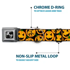 Dog Bone Seatbelt Buckle Collar - Jack-o'-Lantern Collage Black