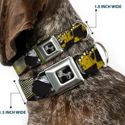 Dog Bone Seatbelt Buckle Collar - Grunge Checker Flag Green