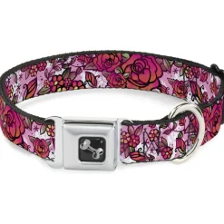Dog Bone Seatbelt Buckle Collar - Born to Blossom CLOSE-UP White