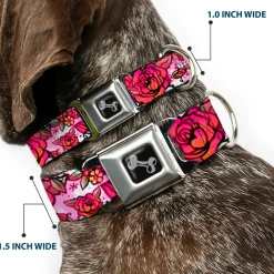 Dog Bone Seatbelt Buckle Collar - Born to Blossom CLOSE-UP White