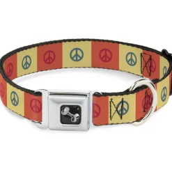 Dog Bone Seatbelt Buckle Collar - Peace Blocks Red/Yellow/Blue