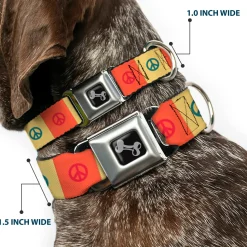 Dog Bone Seatbelt Buckle Collar - Peace Blocks Red/Yellow/Blue