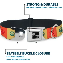 Dog Bone Seatbelt Buckle Collar - Peace Blocks Red/Yellow/Blue