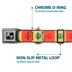 Dog Bone Seatbelt Buckle Collar - Peace Blocks Red/Yellow/Blue