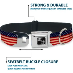 Dog Bone Seatbelt Buckle Collar - American Flag Stripe