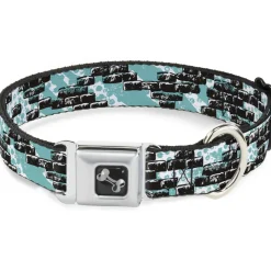 Dog Bone Seatbelt Buckle Collar - Grunge Bricks Green
