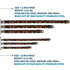 Dog Bone Seatbelt Buckle Collar - Psychedelic Daisies Black/Multi Color