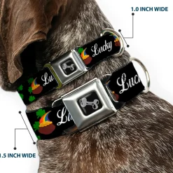 Dog Bone Seatbelt Buckle Collar - St. Pat's LUCKY Pot of Gold/Shamrocks Scattered Black/Green/White