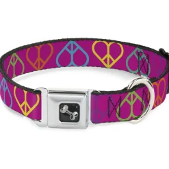 Dog Bone Seatbelt Buckle Collar - Peace Hearts Repeat Fuchsia/Neon