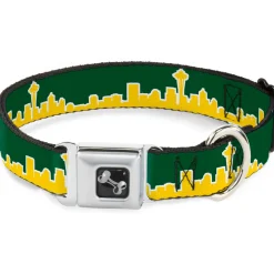 Dog Bone Seatbelt Buckle Collar - Seattle Skyline Green/Yellow