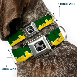 Dog Bone Seatbelt Buckle Collar - Seattle Skyline Green/Yellow